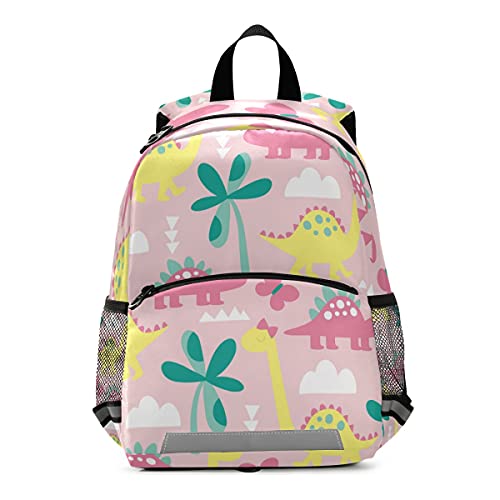 Isaoa Kleinkind-Rucksack mit Zügeln für Jungen und Mädchen, niedliches Cartoon-Design, rosa Dinosaurier-Motiv, Kinder-Rucksack, Tagespflegetasche, Vorschule, Kinderzimmer, Reisetasche mit Brustclip von Mnsruu