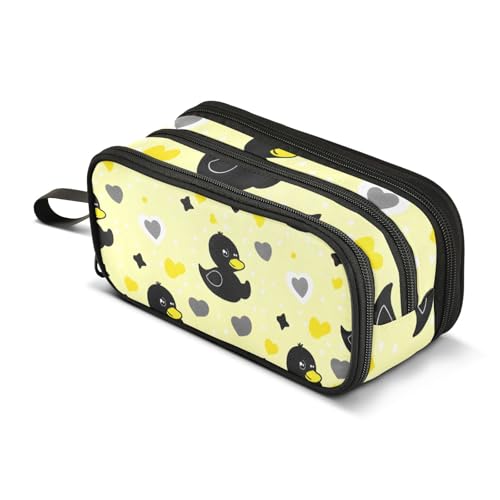 Kleine Ente schwarze Federtasche, großes Fassungsvermögen, Stifttasche für Jungen und Mädchen, 3 Fächer, Federmäppchen, Studenten, Schreibwaren, Organizer, Marker-Etui für Schule, Büro, Arbeit, Kleine von Mnsruu