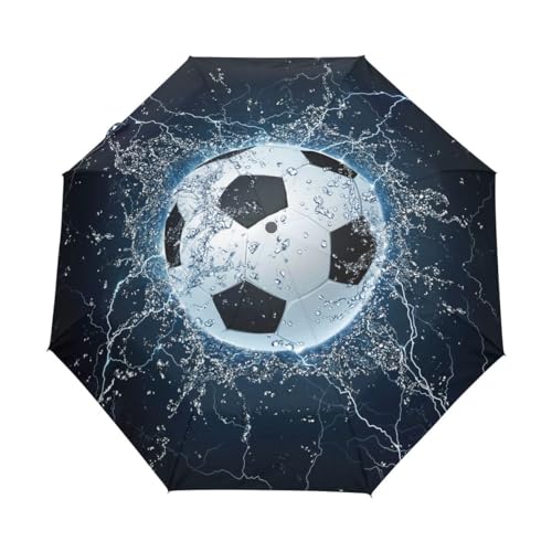 Kompakter Regenschirm für Fußballsport, automatisches Öffnen, Schließen, Reise, winddicht, UV-beständig, Mehrfarbig, Einheitsgröße von Mnsruu
