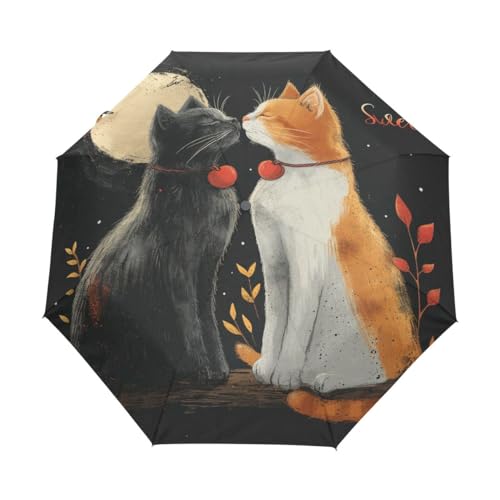 Kompakter Regenschirm für Paare, Katzen, automatisches Öffnen, Schließen, Reise, winddicht, UV-beständig, Mehrfarbig, Einheitsgröße von Mnsruu