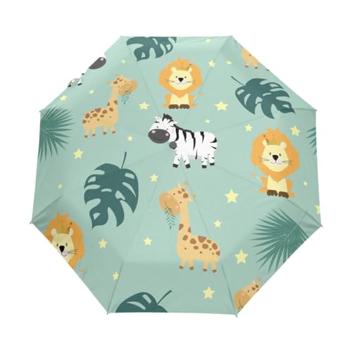 Kompakter Regenschirm mit Cartoon-Löwenstern-Motiv, automatisches Öffnen, Schließen, Reise, winddicht, UV-beständig, Mehrfarbig, Einheitsgröße von Mnsruu