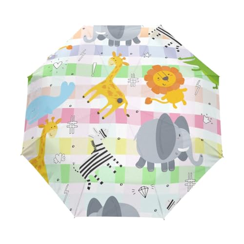 Kompakter Regenschirm mit Cartoon-Tiermotiv, automatisches Öffnen, Schließen, Regenschirm, Reisen, winddicht, UV-, Mehrfarbig, Einheitsgröße von Mnsruu