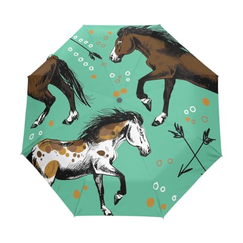 Kompakter Regenschirm mit Pferdemotiv, automatisches Öffnen, Schließen, Regenschirm, Reisen, winddicht, UV-beständig, Mehrfarbig, Einheitsgröße von Mnsruu
