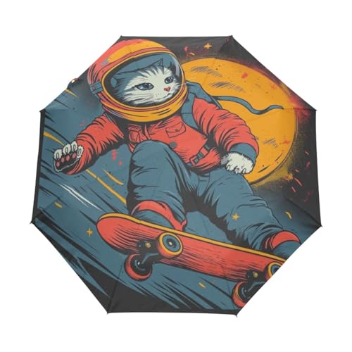 Kompakter Regenschirm mit Skateboard, Katze, automatisches Öffnen, Schließen, Regenschirm, Reisen, winddicht, UV-beständig, Mehrfarbig, Einheitsgröße von Mnsruu