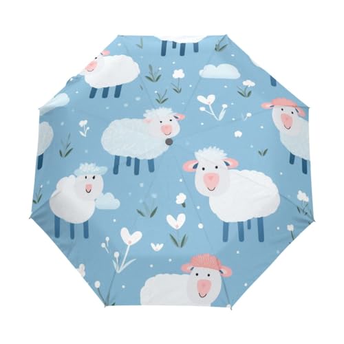Little Sheep kompakter Regenschirm, automatisches Öffnen, Schließen, Regenschirm, Reisen, winddicht, UV-beständig, Mehrfarbig, Einheitsgröße von Mnsruu