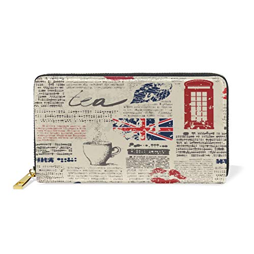 Mnsruu London European Retro Lippen Note Damen Brieftasche Reißverschluss Geldbörse Echtes Leder Geldbeutel Telefon Kreditkartenetui Portemonnaie für Frauen Mädchen von Mnsruu