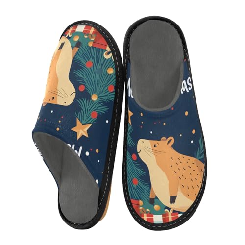 Lustige Weihnachten Capybara Geschenk Haus Hausschuhe für Damen Herren Warme Hausschuhe Hausschuhe Indoor Outdoor Hausschuhe, Mehrfarbig, 42/43 EU von Mnsruu