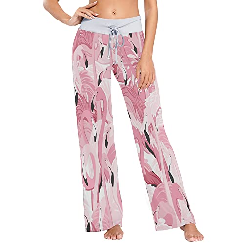 MNSRUU Pink Flamingo Watercolor Bird Damen Pyjama Loungehose Casual Stretch Hose Weites Bein Gr. Large, mehrfarbig von Mnsruu