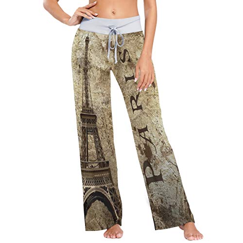 MNSRUU Retro Eiffelturm Paris Damen Pyjama Loungehose Casual Stretch Hose Weites Bein Gr. X-Large, mehrfarbig von Mnsruu