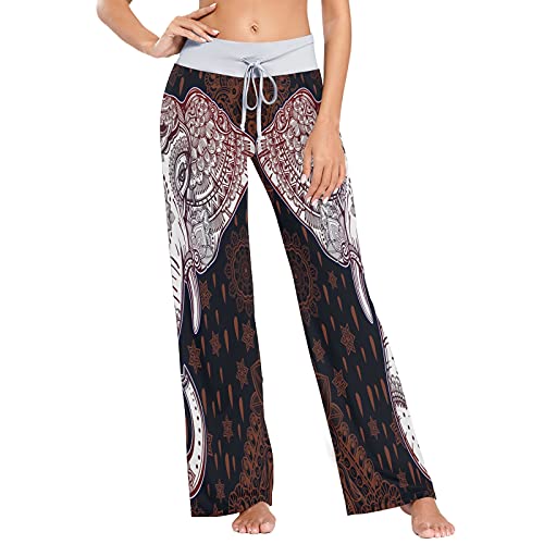 MNSRUU Schöner böhmischer Elefant Paisley braun Damen Pyjama Loungehose Casual Stretch Hose Weites Bein Gr. X-Large, mehrfarbig von Mnsruu