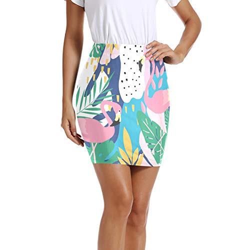 MNSRUU Tropischer Dschungel Flamingo Vogel Palmblatt Frauen Kurze Röcke Mini Bleistift Taille über dem Knie Figurbetonter Rock Gr. 48, mehrfarbig von Mnsruu