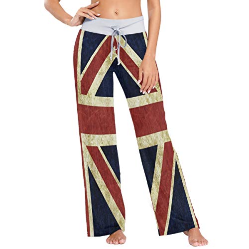 MNSRUU Vintage Union Jack Britische Flagge Damen Pyjama Loungehose Casual Stretch Hose Weites Bein Gr. Large, mehrfarbig von Mnsruu