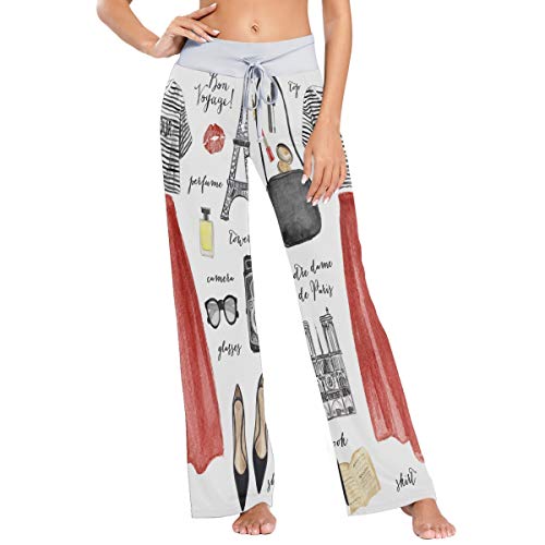 MNSRUU Watercolor Kleid Eiffelturm Damen Pyjama Loungehose Casual Stretch Hose Weites Bein Gr. X-Small, mehrfarbig von Mnsruu
