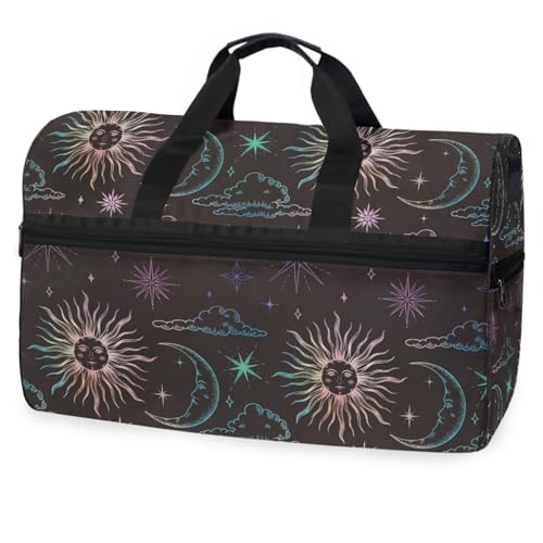 Magic Rainbow Sun Moon and Clouds Travel Duffel Bag for Men Women Boys Girls Teens, Oversized Sports Gym Bag with Shoes Compartment Overnight Weekend Yoga Workout Bag Training Handbag, #08, von Mnsruu