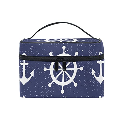 Make-up-Tasche groß, Reise-Kosmetiktasche für Damen und Mädchen, mit Reißverschluss, maritimem Anker, Marineblau von Mnsruu