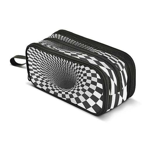 Mnsruu 3D Optical Black White Plaid Vortex Hole Pencil Case Boys Girls Pen Bag Large Capacity School Office Stationery Organizer Pencil Pouch Holder Zipper Kids Teens Adults, A1383, 22.5x9x11cm, von Mnsruu