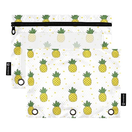 Mnsruu Ananas mit Punkten, 3-Ring-Bleistiftbeutel mit Reißverschluss, transparentes Fenster, Schreibwarentasche zur Aufbewahrung von Schul- und Bürobedarf, 2 Stück, mehrfarbig, Einheitsgröße, Beauty von Mnsruu