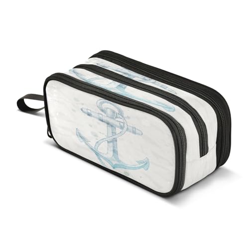 Mnsruu Anchor Federmäppchen mit großem Fassungsvermögen, 3 Fächer, für Schulbedarf, für Jungen und Mädchen, Weiß, mehrfarbig, Einheitsgröße, Taschen-Organizer von Mnsruu