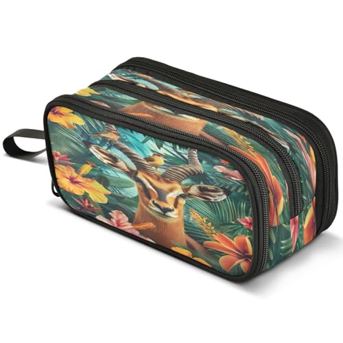 Mnsruu Aquarell-Federmäppchen mit Kuhblumenkranz, großes Fassungsvermögen, Stifteetui mit 3 Fächern, Stifthalter, Organizer, Schreibwaren-Tasche, B067, Kinderrucksack von Mnsruu