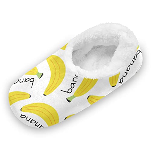 Mnsruu Banane Gelbe Frucht Tropische Hausschuhe Winter Pantoffeln Plüsch Damen Herren Warme Gefüttert Rutschfest Slipper Weich Bequem Schuhe von Mnsruu