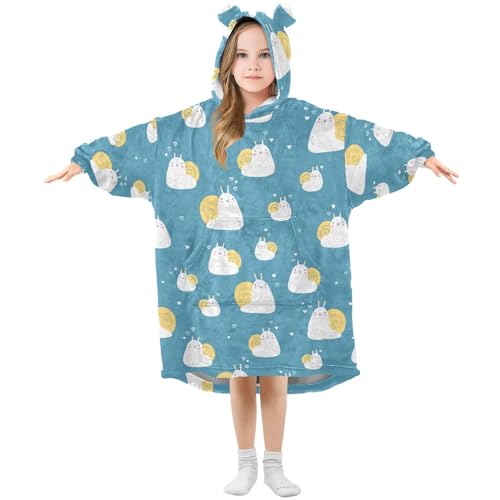 Mnsruu Blanket Hoodie for Kids Childish Cute Snails Oversized Warm Fleece Hoodie Blanket Wearable Sweatshirt Plush Girls Boys, Kindliche süße Schnecken, 11-14 Jahre von Mnsruu
