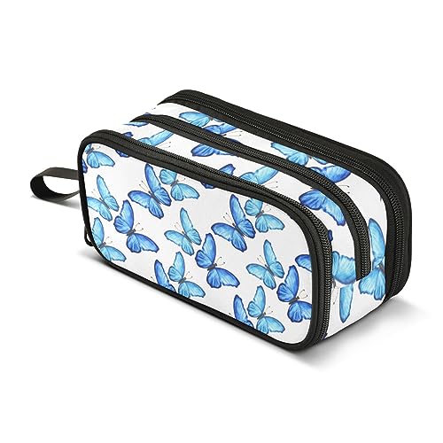 Mnsruu Blaue Schmetterlinge Aquarell-Federmäppchen Jungen Mädchen Stifttasche Große Kapazität Schule Büro Schreibwaren Organizer Federmäppchen Halter Reißverschluss Kinder Teenager Erwachsene, A1142, von Mnsruu