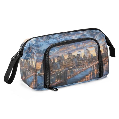 Mnsruu Brooklyn Bridge Federmäppchen mit Sonnenuntergang, großes Fassungsvermögen, Stiftetasche, Schreibwaren, Federmäppchen, Reißverschluss, für Studenten, Teenager, Schule, Büro, Mehrfarbig von Mnsruu