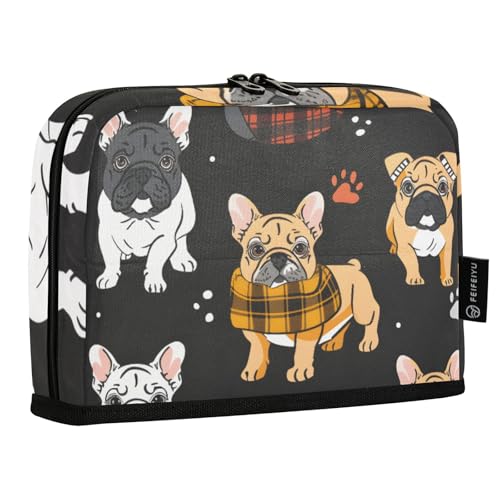 Mnsruu Bulldogge mit Schal, Stehendes Federmäppchen, großes Fassungsvermögen, Stifttasche für Jungen und Mädchen, mehrschichtiges Stifteetui, Stifthalter, Schreibwaren-Organizer für Schule, Büro von Mnsruu