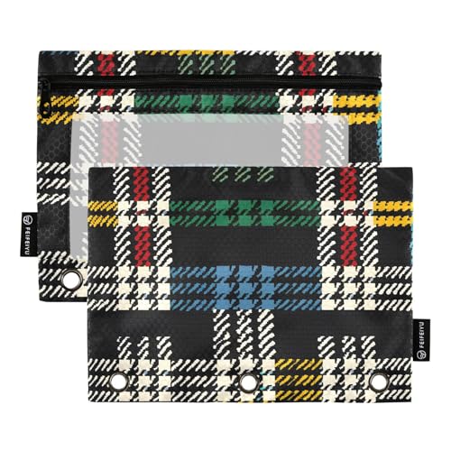 Mnsruu Buntes Federmäppchen für 3-Ringbuch, schwarz, blau, grün, rot, gelb, 2 Stück Binder-Federmäppchen mit Reißverschluss, transparentes Fenster, Federmäppchen für Bürobedarf, Mehrfarbig von Mnsruu