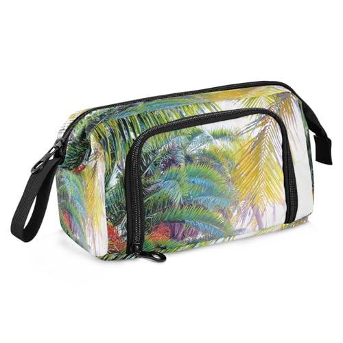 Mnsruu Buntes Federmäppchen mit tropischem Palmenblatt, großes Fassungsvermögen, Federmäppchen, Schreibwarentasche für Büro, Schule, mehrfarbig, Schulranzen von Mnsruu