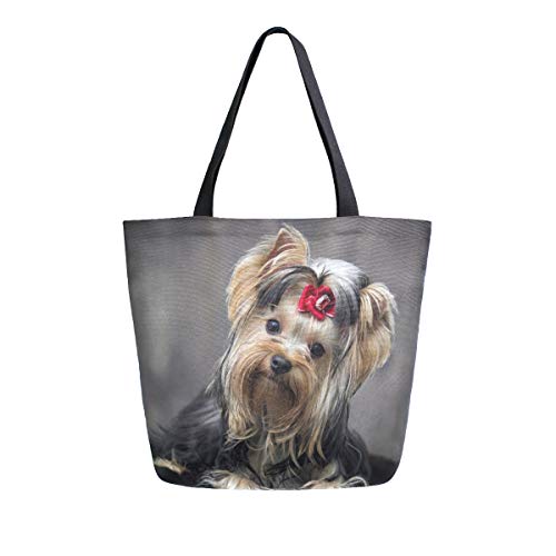 Mnsruu Canvas Handtasche Schultertasche für Damen, Einkaufstasche, Crossbody-Tasche, Yorkshire Terrier, Einkaufstasche, lässiger Strand, multifunktionale Tasche für Damen, Braun - braun - Größe: Large von Mnsruu