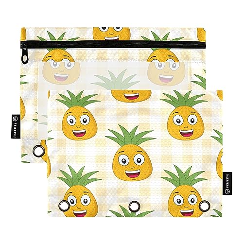 Mnsruu Cartoon Smile Ananas 3-Ring-Bleistiftbeutel mit Reißverschluss, transparentes Fenster, Schreibwarentasche zur Aufbewahrung von Schul- und Bürobedarf, 2 Stück, mehrfarbig, Einheitsgröße, Beauty von Mnsruu