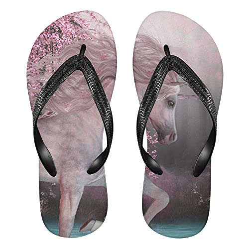 Mnsruu Cherry Blossom Einhorn Pferd Blume Flip Flops Flip Flops Sandalen Home Hausschuhe Hotel Spa Schlafzimmer Reisen XS für Männer Frauen von Mnsruu