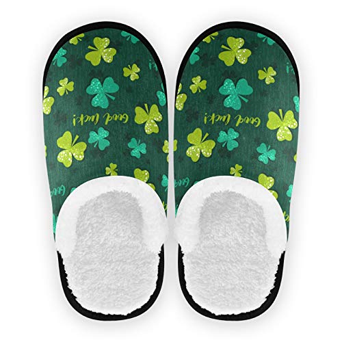 Mnsruu Clover Leaf Good Luck House Slippers rutschfeste Baumwolle Hausschuhe Home Hotel Spa Schlafzimmer Reisen M für Männer Frauen von Mnsruu