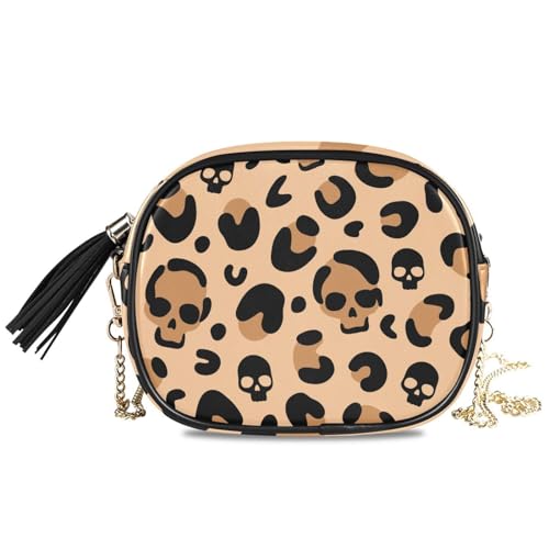 Mnsruu Crossbody Taschen für Frauen Schädel Leopard Print Gepard Crossbody Tasche Kleine Handtaschen Clutch Umhängetasche Mode Handy Geldbörse mit Kettenriemen, A904, Small von Mnsruu
