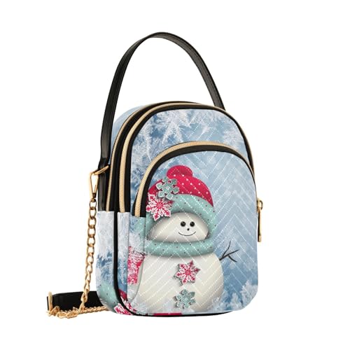 Mnsruu Crossbody Taschen für Frauen Weihnachten Blau Schneeflocken Schneemann Damen Crossbody Taschen PU Leder Handtaschen Kleine Umhängetasche mit Verstellbarer Multi Pocket, A2517, Small von Mnsruu