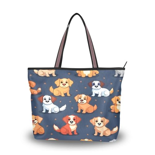 Mnsruu Damen-Handtaschen, Motiv: Hund, Cartoon, mit Reißverschluss, groß, Blau, mehrfarbig, Medium von Mnsruu