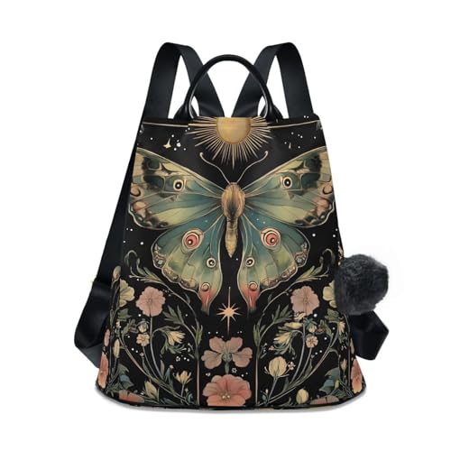 Mnsruu Damen-Rucksack, Geldbörse, Diebstahlschutz, Boho, Motte mit Flügeln, Mond, modisch, Reisen, lässig, Schultertasche, Tagesrucksack für Damen Mnsruu Damen-Rucksack, Geldbörse, Diebstahlschutz, Boho, Motte mit Flügeln, Mond, modisch, Reisen, lässig, Schultertasche, Tagesrucksack für Damen von Mnsruu