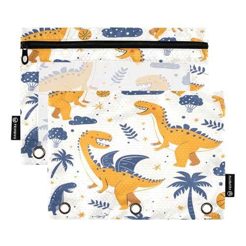 Mnsruu Dinosaurier-Basketball-Federmäppchen für 3-Ringordner, 2 Stück Binder-Federmäppchen mit Reißverschluss, transparentes Fenster, Reißverschluss, Federmäppchen für Bürobedarf, Mehrfarbig von Mnsruu