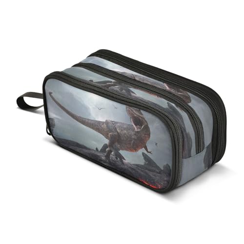 Mnsruu Dinosaurier-Federmäppchen Tyrannosaurus Rex, großes Fassungsvermögen, 3 Fächer, Beutelhalter, Schulbedarf, Jungen und Mädchen, mehrfarbig, Einheitsgröße, Taschen-Organizer von Mnsruu