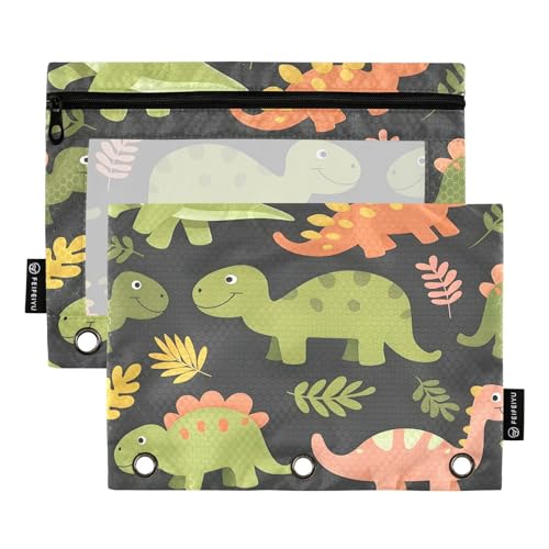 Mnsruu Dinosaurier-Federmäppchen für 3-Ringordner, 2 Stück Binder-Federmäppchen mit Reißverschluss, transparentes Fenster, Reißverschluss, Federmäppchen für Bürobedarf, Mehrfarbig, Einheitsgröße von Mnsruu