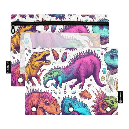 Mnsruu Dinosaurier-Fossil-Federmäppchen für 3-Ringbinder, 2 Stück Binder-Federmäppchen mit Reißverschluss, transparentes Fenster, Reißverschluss, Federmäppchen für Bürobedarf, Mehrfarbig von Mnsruu