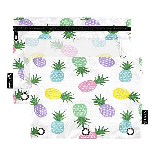 Mnsruu Dreieckige geometrische Ananas-Bleistiftbeutel mit 3 Ringen, mit Reißverschluss, transparentes Fenster, Schreibwarentasche zur Aufbewahrung von Schul- und Bürobedarf, 2 Stück, mehrfarbig, von Mnsruu