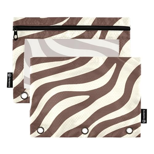 Mnsruu Dunkelbraunes Federmäppchen mit Zebramuster, für 3-Ringbücher mit Reißverschluss, 2 Stück, Federmäppchen mit transparentem Fenster, Kosmetiktasche für Büro, College, Mehrfarbig, Einheitsgröße von Mnsruu