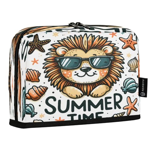 Mnsruu Ein niedliches, lustiges Federmäppchen mit Löwe in Sonnenbrille, großes Fassungsvermögen, Stifteetui für Jungen und Mädchen, mehrschichtiges Stifteetui, Stifthalter, Schreibwaren-Organizer für von Mnsruu