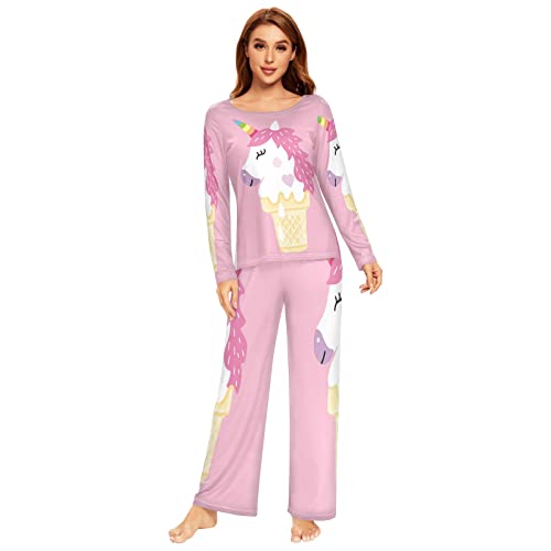 Mnsruu Einhorn-Pyjama-Set für Damen, Regenbogenfarben, Eiscreme, Rosa, 2-teilig, langärmelig, Nachtwäsche, Lounge-Sets, mehrfarbig, 42 von Mnsruu