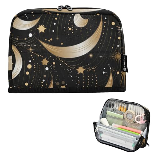 Mnsruu Federmäppchen, Motiv: Sterne, Halbmonde, großes Fassungsvermögen, für Jungen und Mädchen, mehrschichtiges Stifteetui, Stifthalter, Schreibwaren-Organizer für Schule, Büro, Arbeit von Mnsruu