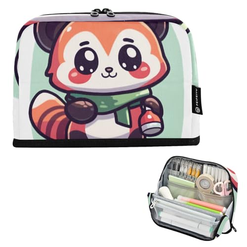 Mnsruu Federmäppchen, Motiv: roter Panda mit Schal, großes Fassungsvermögen, für Jungen und Mädchen, mehrschichtiges Stifteetui, Stifthalter, Schreibwaren-Organizer für Schule, Büro, Arbeit von Mnsruu