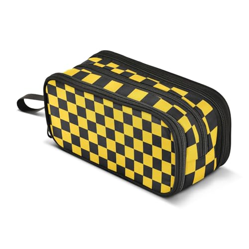 Mnsruu Federmäppchen, kariert, für Jungen und Mädchen, großes Fassungsvermögen, für Schule, Büro, Schreibwaren, Organizer, Federmäppchen, Halter, Reißverschluss, für Kinder, Teenager, Erwachsene, Gelb von Mnsruu