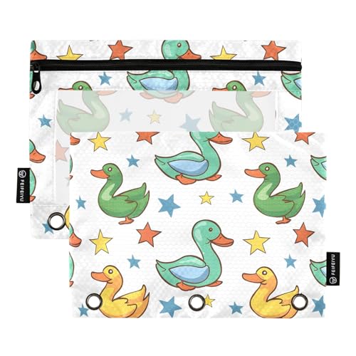 Mnsruu Federmäppchen für 3-Ring-Ordner, Grün-Gelb, Cartoon-Ente und Stern, Federmäppchen, Kosmetiktasche mit Reißverschluss, transparentes Fenster, für Büro, Reisen, Kosmetik, 2 Stück, Grün-gelbe Mnsruu Federmäppchen für 3-Ring-Ordner, Grün-Gelb, Cartoon-Ente und Stern, Federmäppchen, Kosmetiktasche mit Reißverschluss, transparentes Fenster, für Büro, Reisen, Kosmetik, 2 Stück, Grün-gelbe von Mnsruu